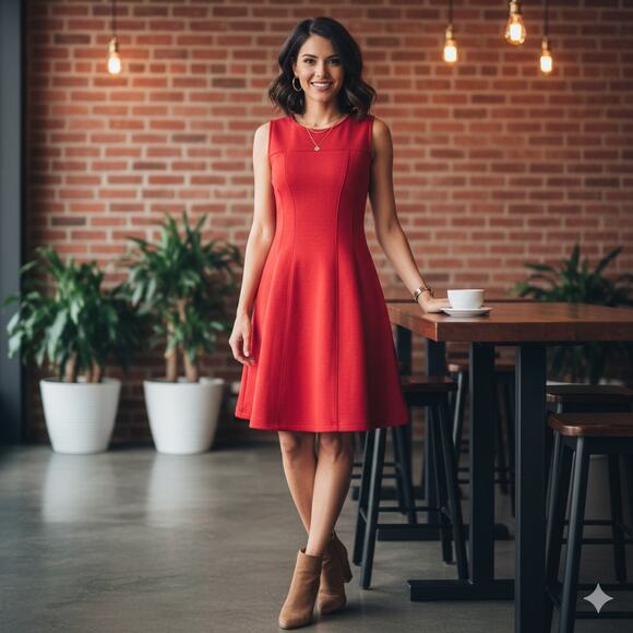 Anthropologie Maeve Red Scuba Debutant Dress - Picture 1 of 9